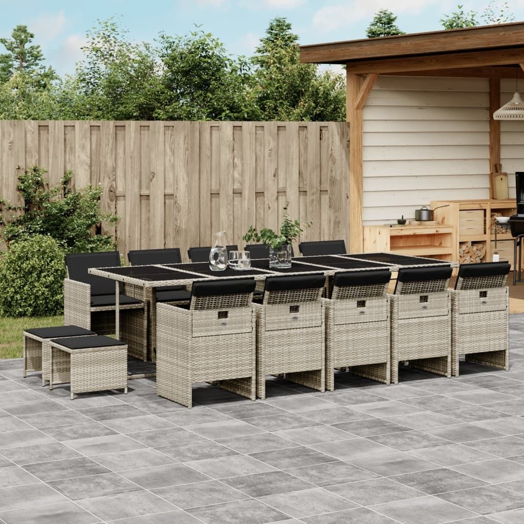 Maison Exclusive - 15-tlg. Garten-Essgruppe mit Kissen Hellgrau Poly Rattan