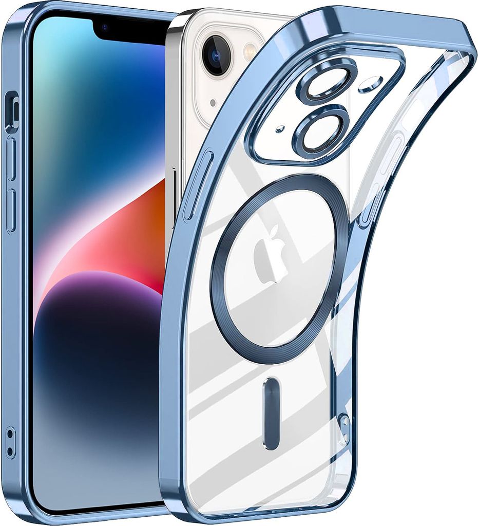 Handyhülle für iPhone 14 mit Magsafe und Kameraschutz, Magnetisch Ultra Dünn Klar Überzug Schutzhülle Hellblau