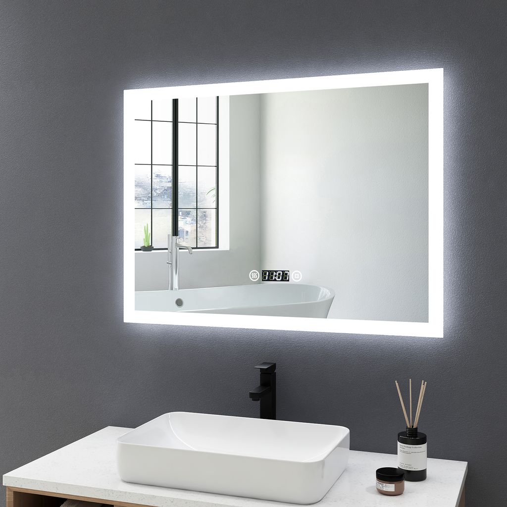 MIQU Badspiegel 80x60cm LED Badezimmerspiegel Wohnen & Einrichten Wohnaccessoires Spiegel Badspiegel 