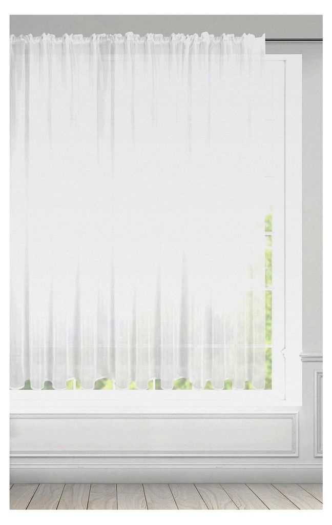 Frida Voile Gardine mit Kräuselband - 1 Stück, Transparent, Leinenoptik, Einfarbig für Schlafzimmer, Wohnzimmer, Kinderzimmer, 400x150 cm, Weiß