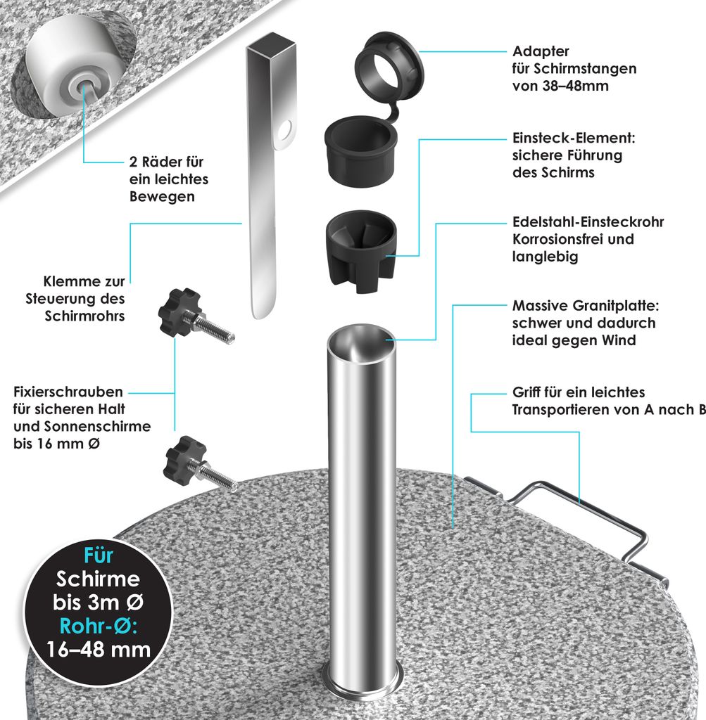 KESSER® Granit Sonnenschirmständer mit Edelstahlrohr, Produktbild 4