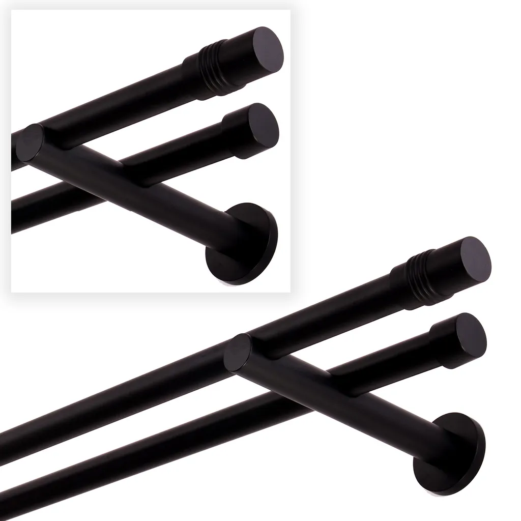 Asta Per Tende Nera Opaca Regolabile (182-365 Cm) - Confezione Da 2 Con Terminali A Sfera - Diametro 2,5 Cm