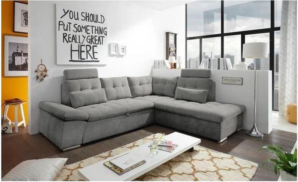 Design Ecksofa L-Form Sofa Couch Polster Schlafsofa Textil Bettfunktion Schlaf