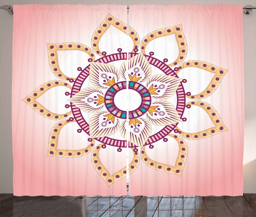 ABAKUHAUS Mandala Rustikaler Vorhang, Böhmische und Simplistic, Wohnzimmer Universalband Gardinen mit Schlaufen und Haken, 280 x 175 cm, Blasse Or...