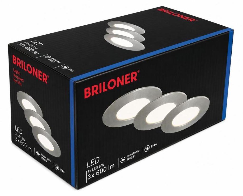 Briloner LED inbouwlamp, set van 3, LED-paneel/48W, mat Productafbeelding 