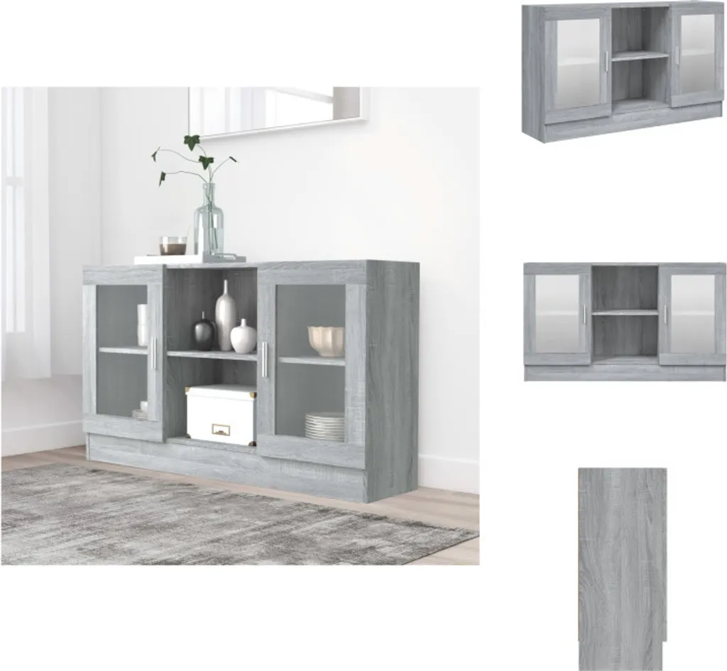 Armoire Vitrine Grise Sonoma 120 cm en Bois Composite Haute Qualité