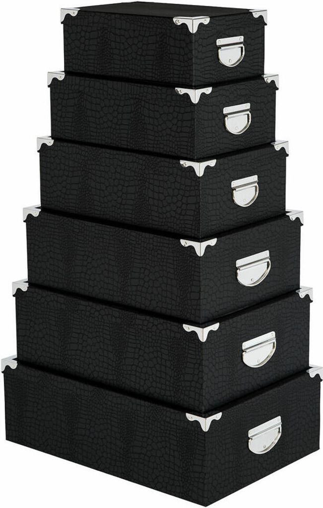 5 Five Simply Smart Aufbewahrungsboxen-Set 6-tlg., Kroko-Textur, Pappe, Metall, Grau, 105319