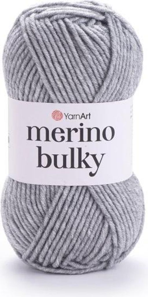 A ball of grey yarn with a label.