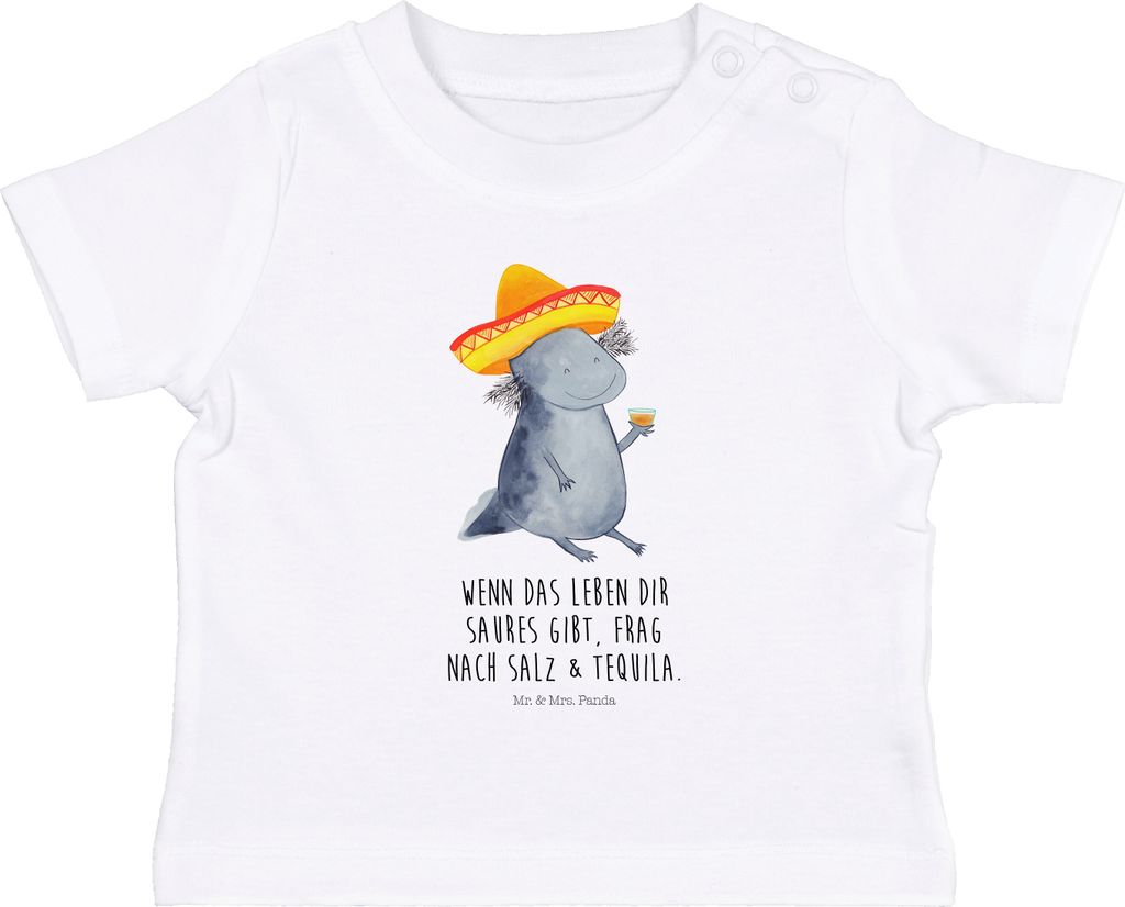 Mr. & Mrs. Panda Babyshirt Axolotl Tequila 6. - 12. Monat - Weiß - Geschenk, Baby Baumwollshirt, Mexiko, Kleinkind Shirt, Oberteil, Kinder, Urlaub...