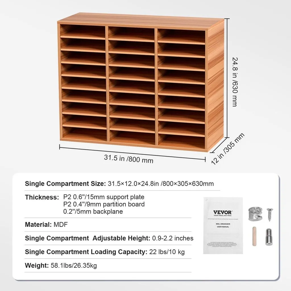 Support de rangement bois blanc 27 compartiments format A4 robuste