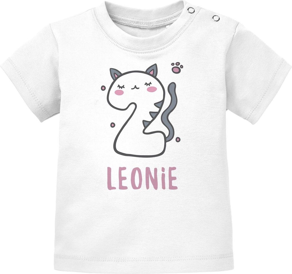 Baby T-Shirt mit Namen und Zahl Katze zum 1. oder 2. Geburtstag Geschenk für Einjährige Zweijährige Mädchen SpecialMe 2 weiß 92/98 (16-24-Mo...