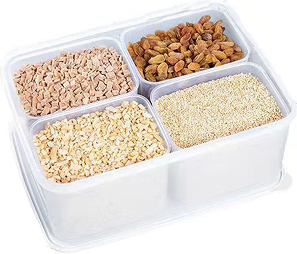 Unterteilter Serviertablettbehälter mit 4 herausnehmbaren Fächern. Lebensmittelecht, BPA-frei, hitzebeständig, Aufbewahrungsbox für Gemüse