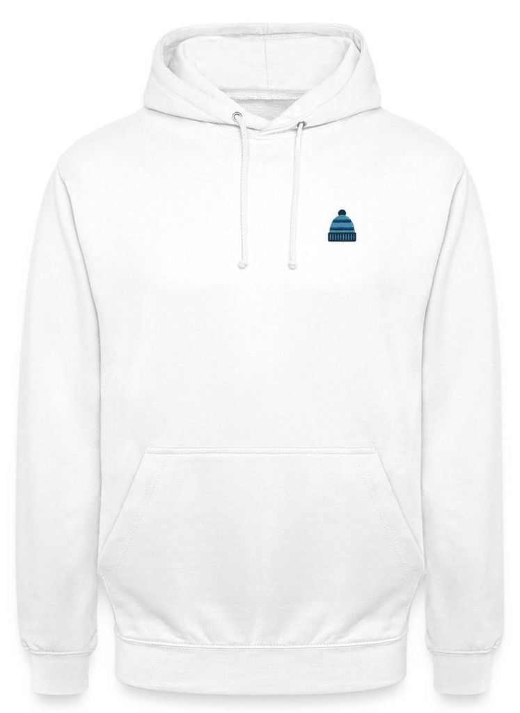 Spreadshirt Stickerei Wintermütze Uni Hoodie, XL, Weiß