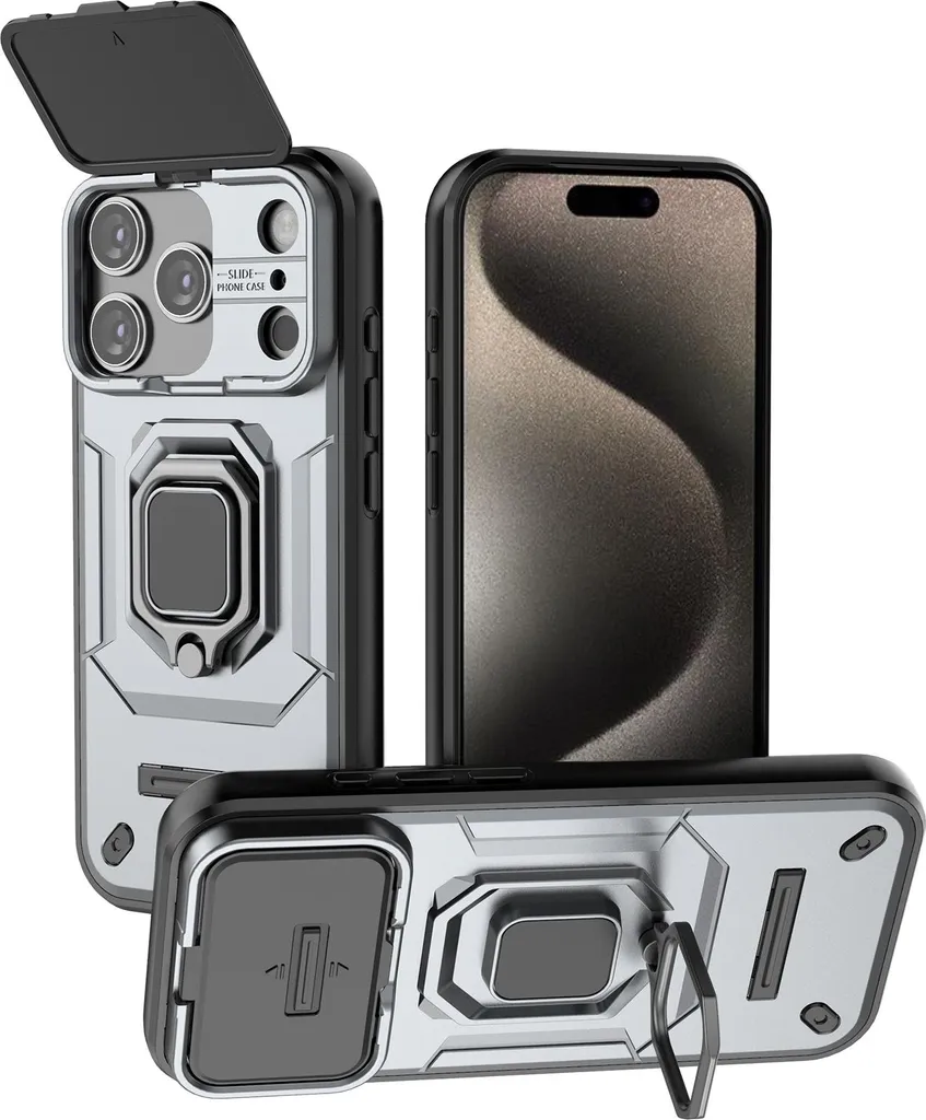 Custodia iPhone 17 Pro Antiurto con Protezione Fotocamera e Anello Grey