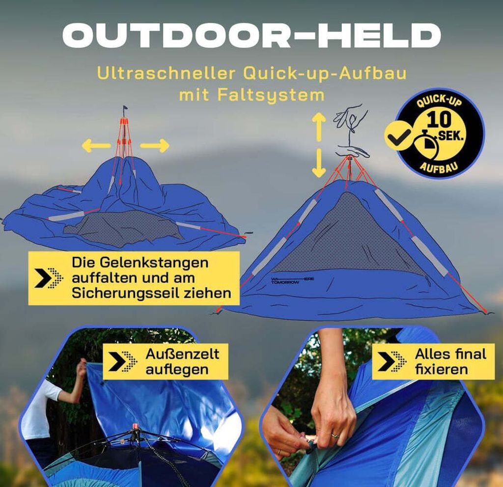 Where Tomorrow Pop Up Wurfzelt für 3 Personen - 215 x 195 x Produktbild 4