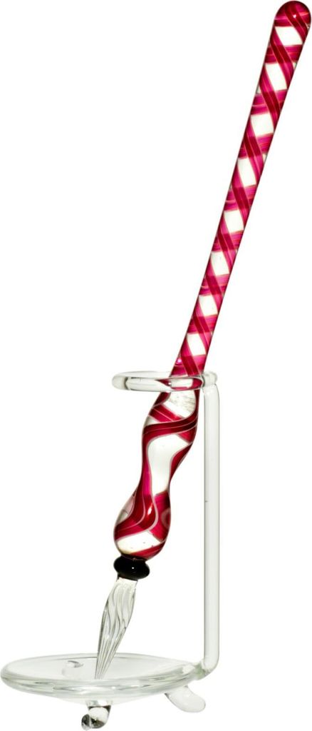 Glasfederschreiber "Feder" (17cm), pink/weiß