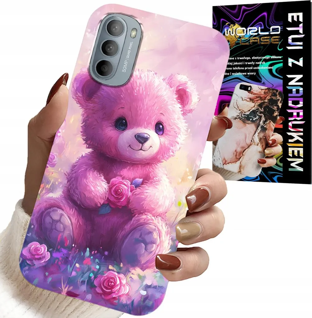 Custodia Motorola Moto G52 / G82 Rosa con Orsetto + Vetro Temperato