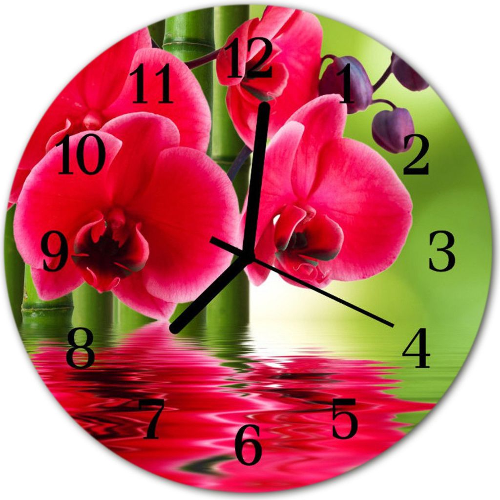 Glasuhr Wanduhr Küchenuhr Echt-Glas 30fi cm Orchidee rot