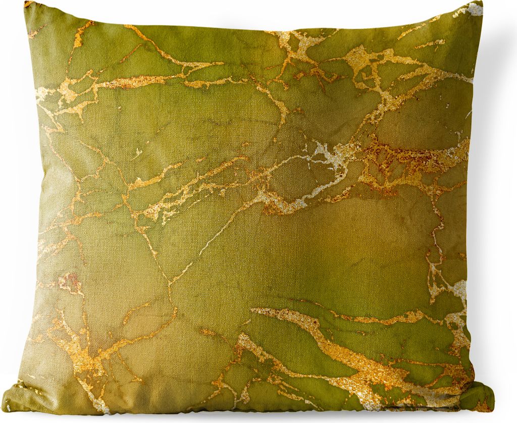 MuchoWow Outdoor Kissen - Marmor - Muster - Gold - Grün - 50x50 cm - Wetterfest - Lounge Kissen - Komfortabel - Kissen mit Bild