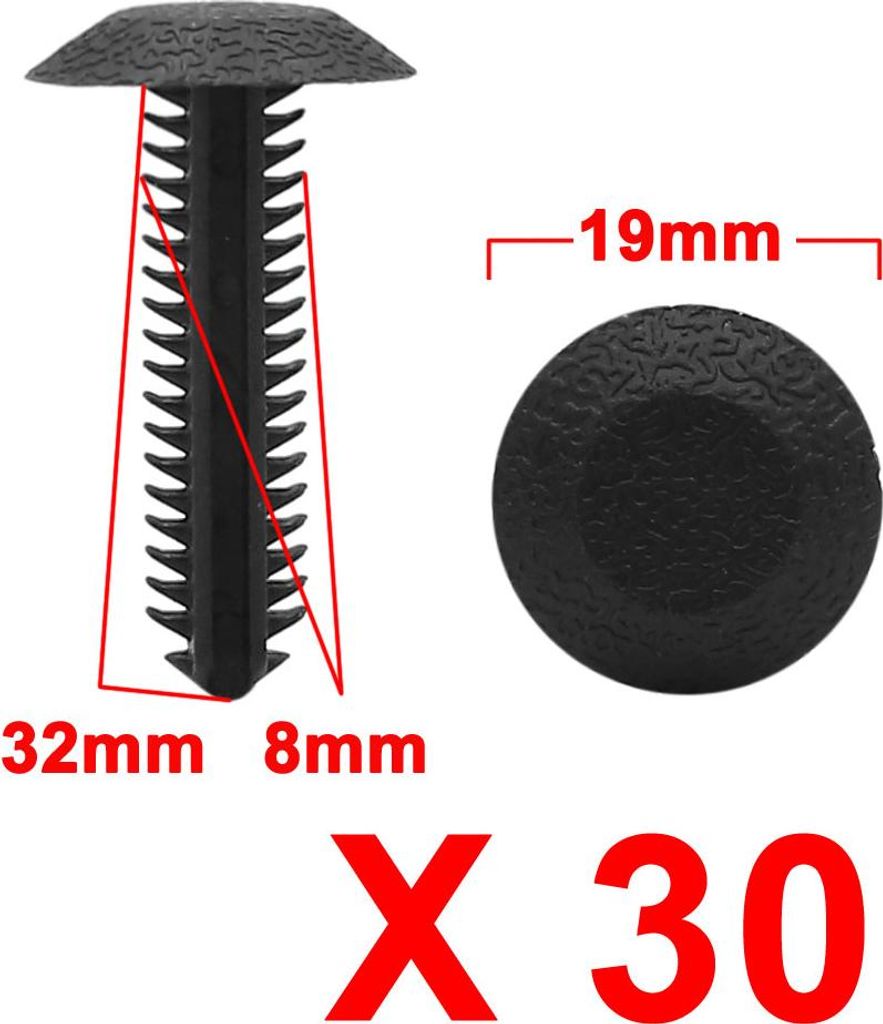 30Stk 8mm Kopf Dia Schwarz Auto Kunststoff Push in Nieten Klammer Verschluss DE de