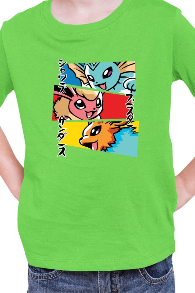 Kinder T-Shirt Japan Manga Anime Comics Animation Pokeball Eevee Evolutions, 5-6 Jahr - 116 / Lime