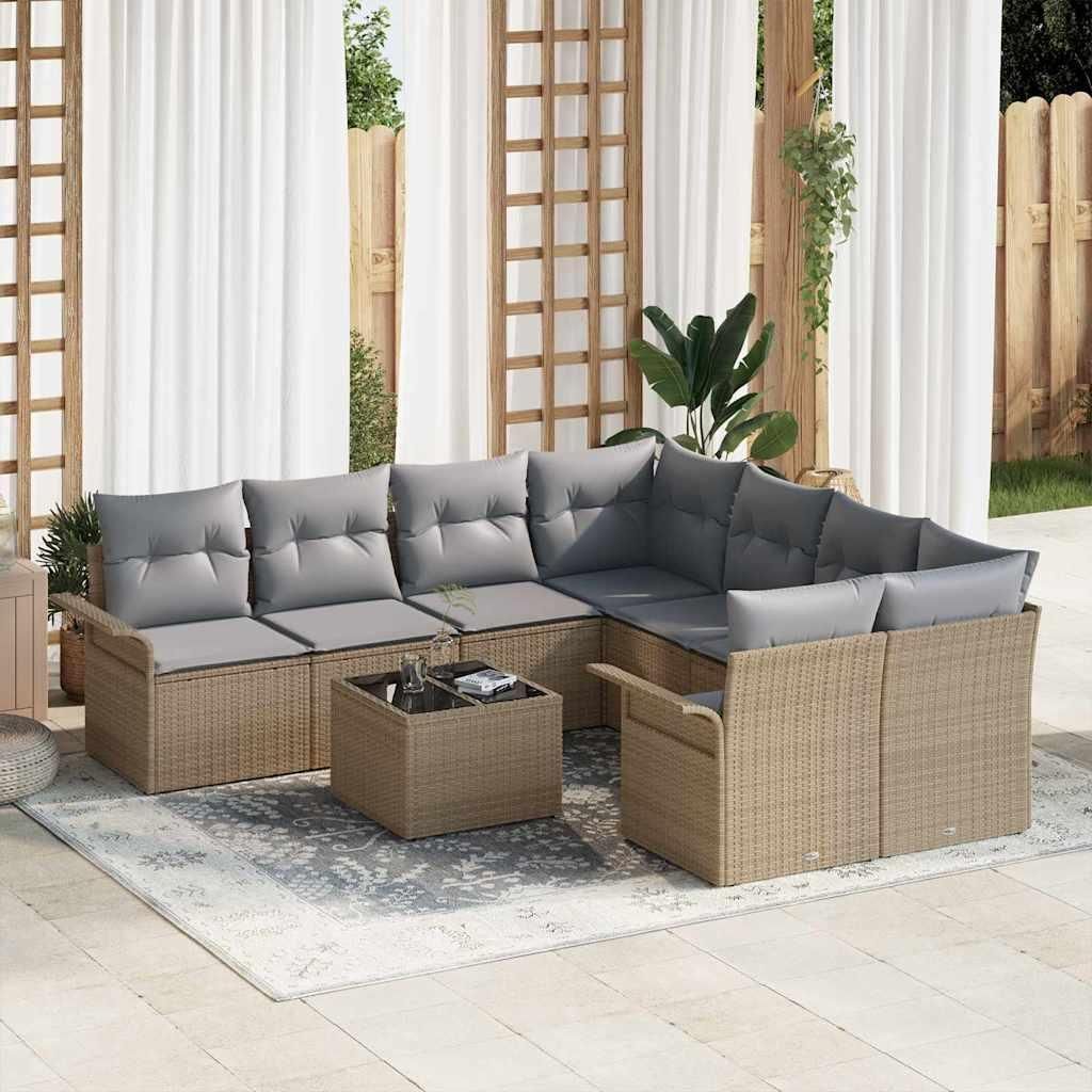Maison Exclusive - Gartensofa-set mit Kissen 9 pcs Beige Poly-Rattan