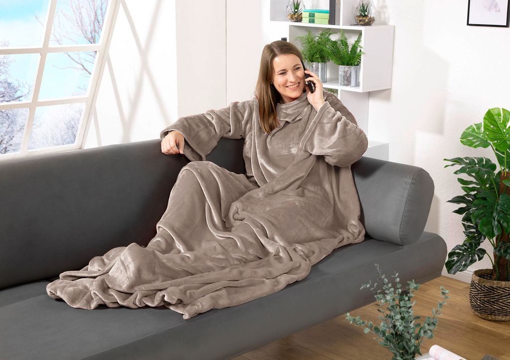 heimtexland Ärmeldecke TV Thermodecke mit Ärmeln und Taschen Sofadecke Ganzkörperdecke Kuscheldecke Flanell Weich und Wärmend Decke Typ848 S...