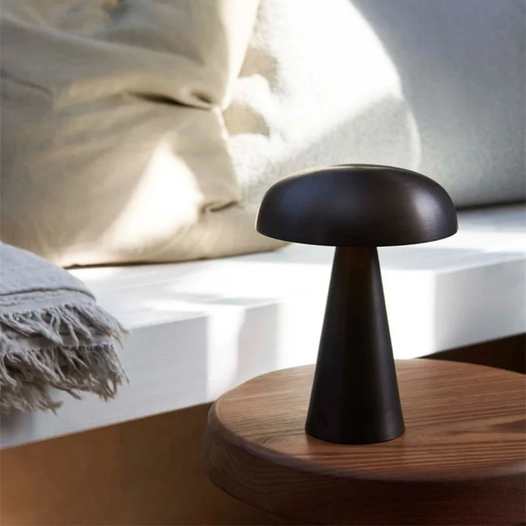 LED Akku Pilz-Tischleuchte Metall Dimmbar Kabellos USB Warmweiß Lampe Tischlampe Nachttischlampe,Touch Steuerung Augenschutz Leselampe,mattschwarz