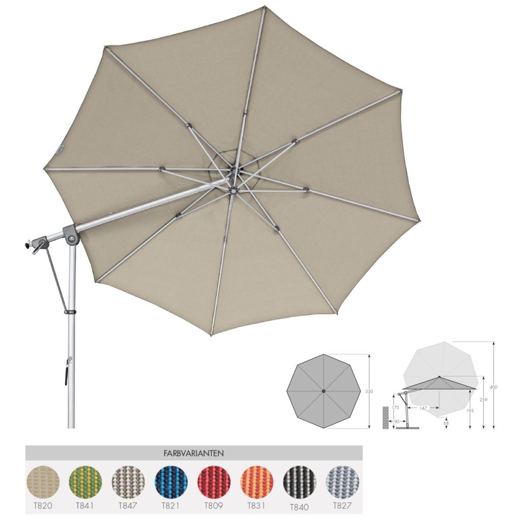 Doppler Expert 350 Pendelschirm Sonnenschirm 8 Farbvarianten Ampelschirm 438247 T827 Hellgrau