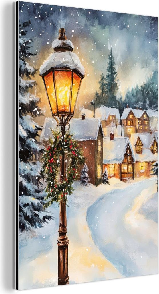 MuchoWow Wanddekoration Metall Metallbild Wandkunst 40x60 cm Weihnachtsdorf - Häuser - Schnee - Weihnachten MuchoWow Aluminium Gemälde - Wanddeko...