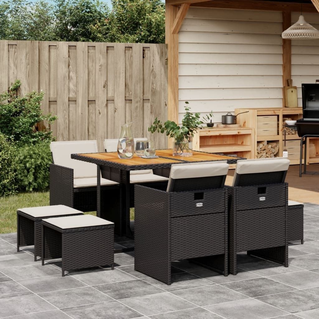 Maison Exclusive - 9-tlg. Garten-Essgruppe mit Kissen Schwarz Poly Rattan