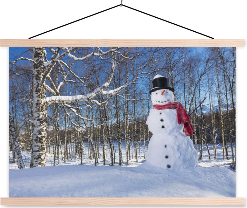 MuchoWow Textilposter Eine verschneite Puppe in der Nähe von Anchorage in Alaska zu Weihnachten 60x40 cm mit holzfarbenen Rahmen - Bilder