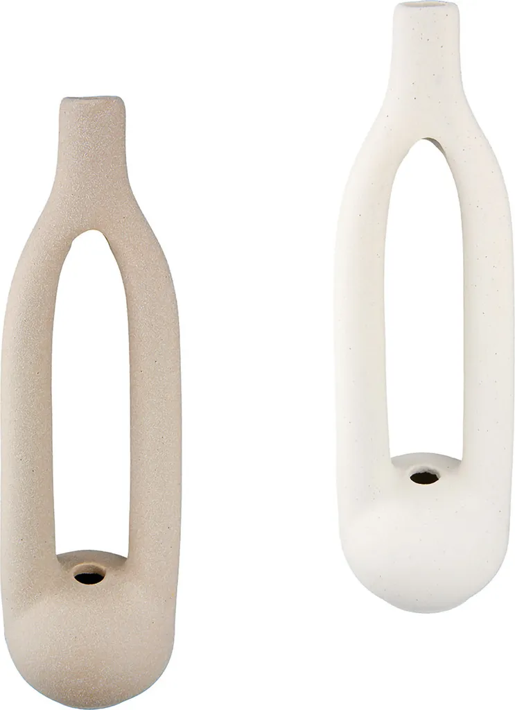 Vase en porcelaine bicolore beige et blanc Gilde Single - Duo 26 cm