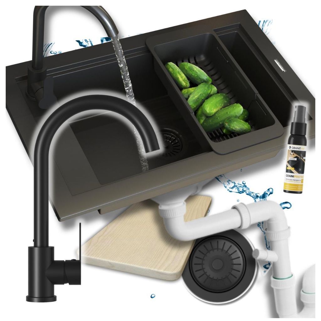 Granitan | Granitový drez – čierny – 68,6 x 42,7 cm – Obrázok produktu 