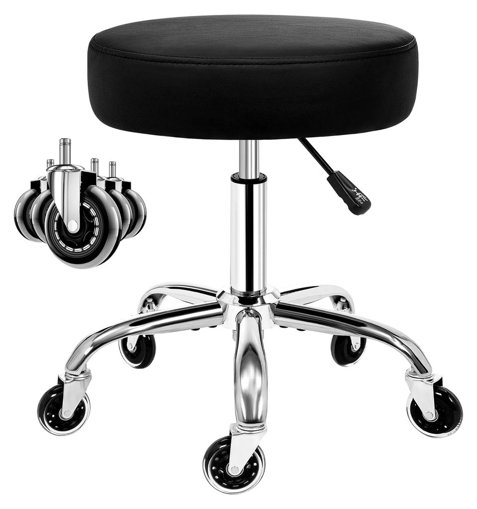Höhenverstellbarer Rollhocker mit 360° Drehfunktion und Rollen, belastbar bis 205 kg, PolyurethanSitzpolsterung für Salon, Spa, Haushalt und Kli...
