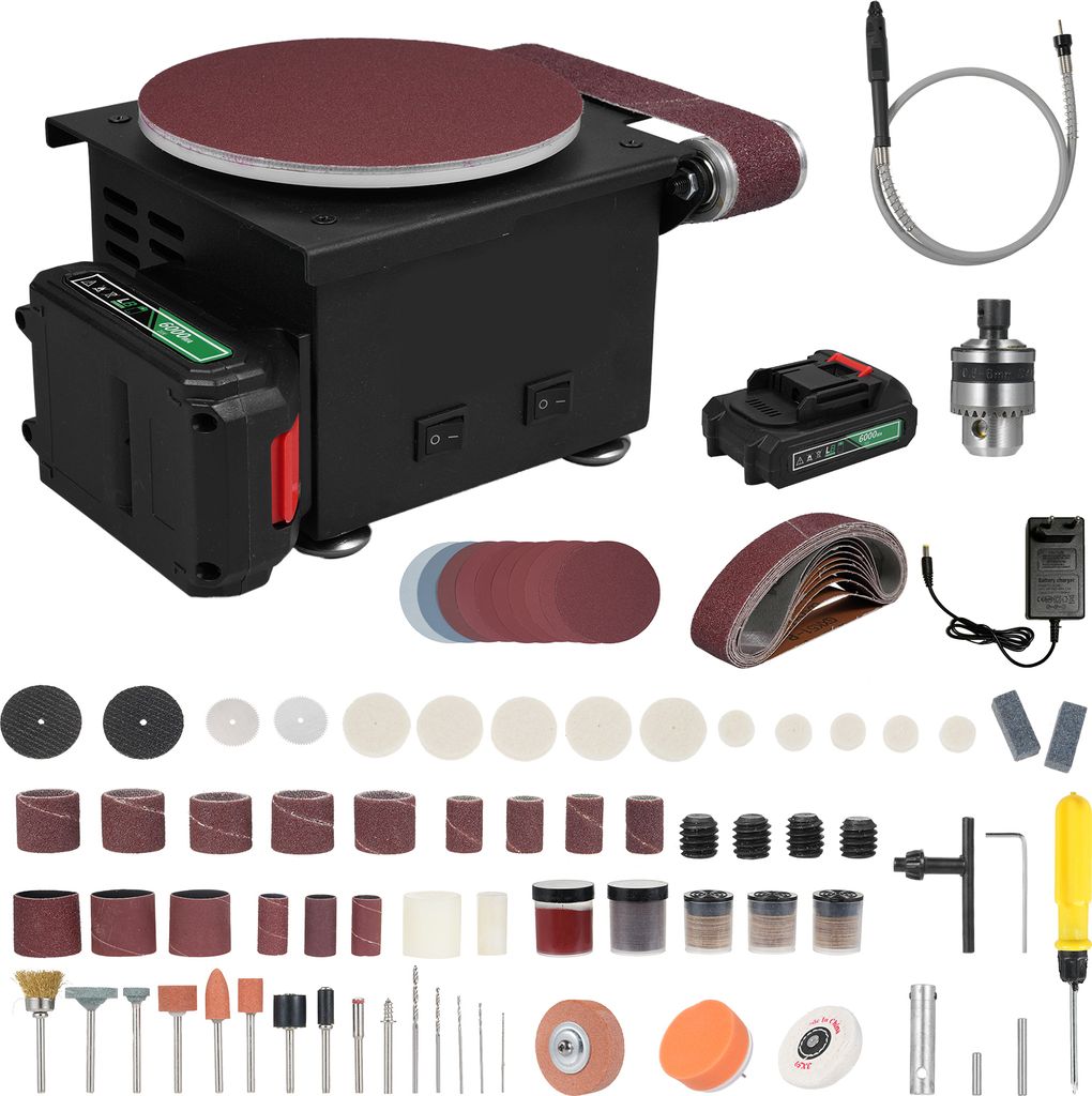 Dreizweck-Elektro-Miniatur-Schleif- und Poliermaschine mit 6000 W Lithiumbatterie, 6-Zoll-Sandscheibenschleifer + Bandschleifer + Sandrollenschleif...