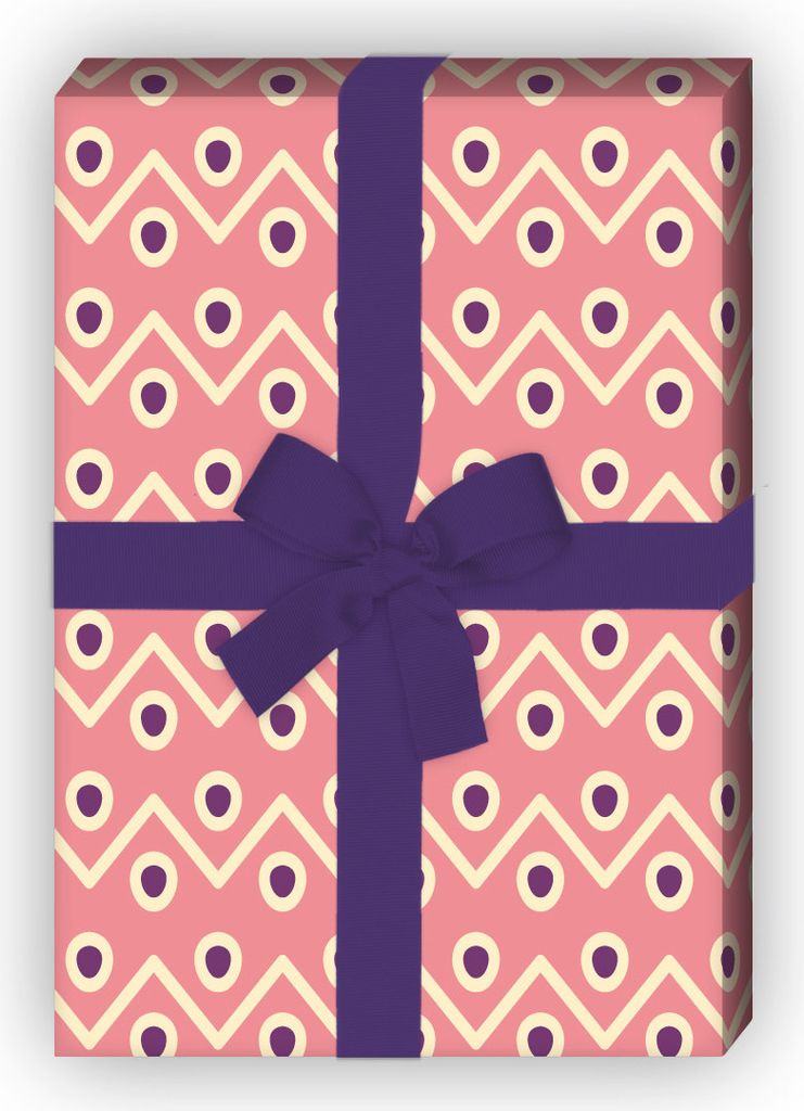 Ethno Geschenkpapier Set, Dekorpapier mit Zickzack Punkten, rosa - G8781, 32 x 48cm