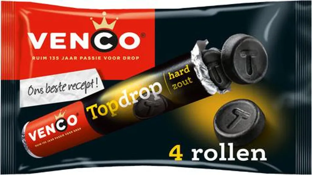 Réglisse Venco Topdrop Salée, Format Familial 4 Rouleaux x 24 Pièces