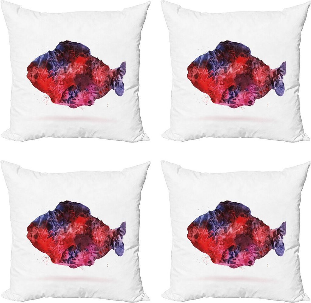 ABAKUHAUS gegangene Fischerei Kissenbezug Set (4 Stück), Phrase auf Fisch, Moderner Doppelseitiger Digitaldruck, 45 cm x 45 cm, Mehrfarbig
