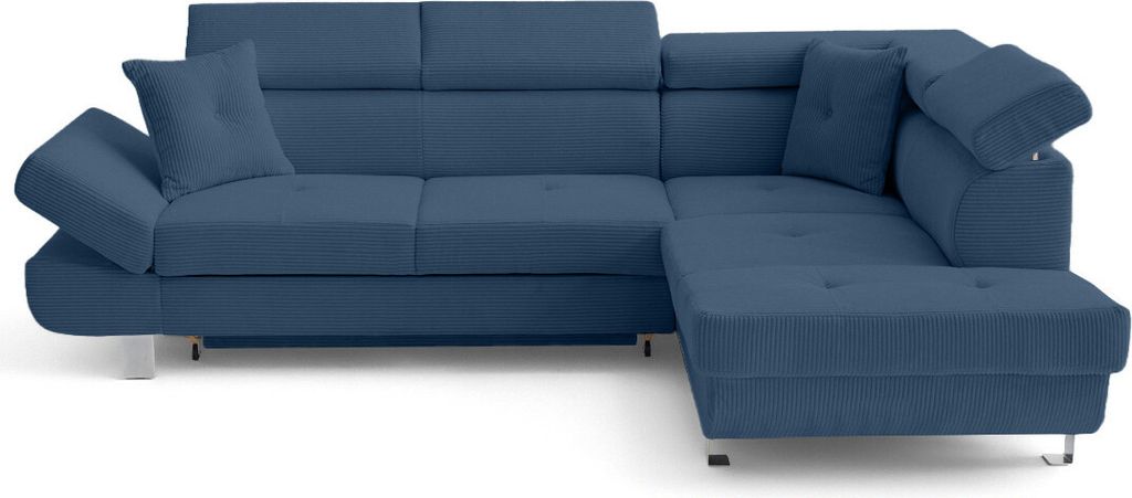 Best Möbel Lisbona - rechts 5 Plätze Schlaffunktion mit Kopfstützen aus Cordstoff , Blau