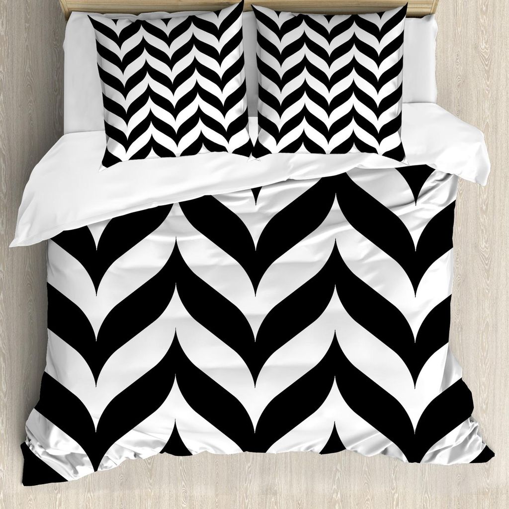 ABAKUHAUS Modern Bettbezug Set, Minimalistische Farben stilisierte künstlerisches Chevron-Muster mit vereinfachenden Retro- Effekten, 200 x 200 cm...