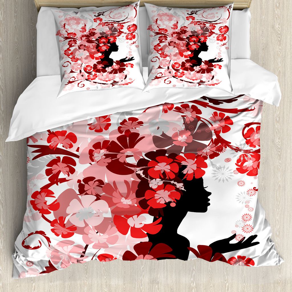 ABAKUHAUS femimine Bettbezug, Blumen-Mädchen Langes Haar, Milbensicher Allergiker geeignet mit Kissenbezügen, 155 cm x 220 cm - 80 x 80 cm, Schwa...