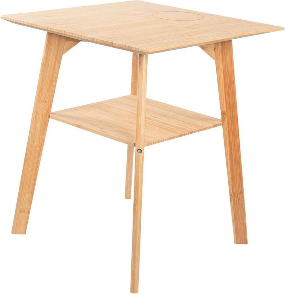 Beistelltisch aus Bambus-Holz mit Qi Ladestation für Handys, max 10 Watt ohne Netzteil, rund oder eckig, ca. 48 cm hoch (eckig)