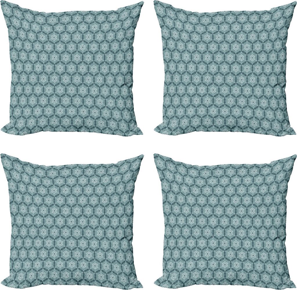 ABAKUHAUS Abstrakt Kissenbezug Set (4 Stück), Wachstum Ringe Kreise, Moderner Doppelseitiger Digitaldruck, 45 cm x 45 cm, Dunkle Teal und Blassblau