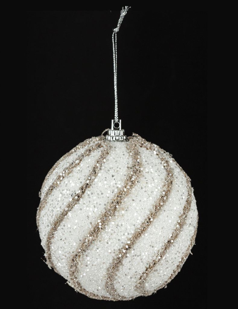 Glitzer-Christbaumkugel Weihnachtsdeko weiß-goldfarben 8 cm - Einheitsgröße