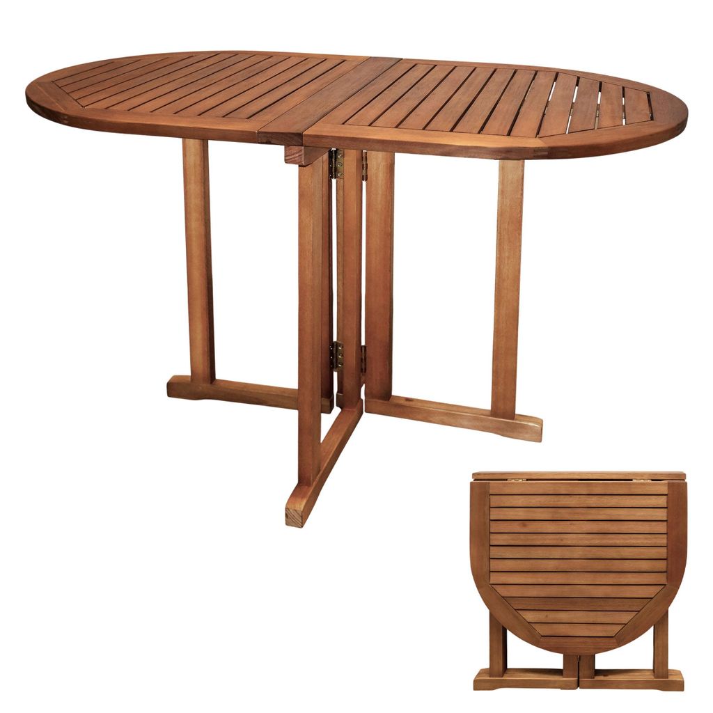 Gartentisch aus Eukalyptus Holz klappbar 120 x 70 cm - oval - Massivholz Outdoor Esstisch rund geölt - Balkontisch Terrassentisch Tisch für Außen