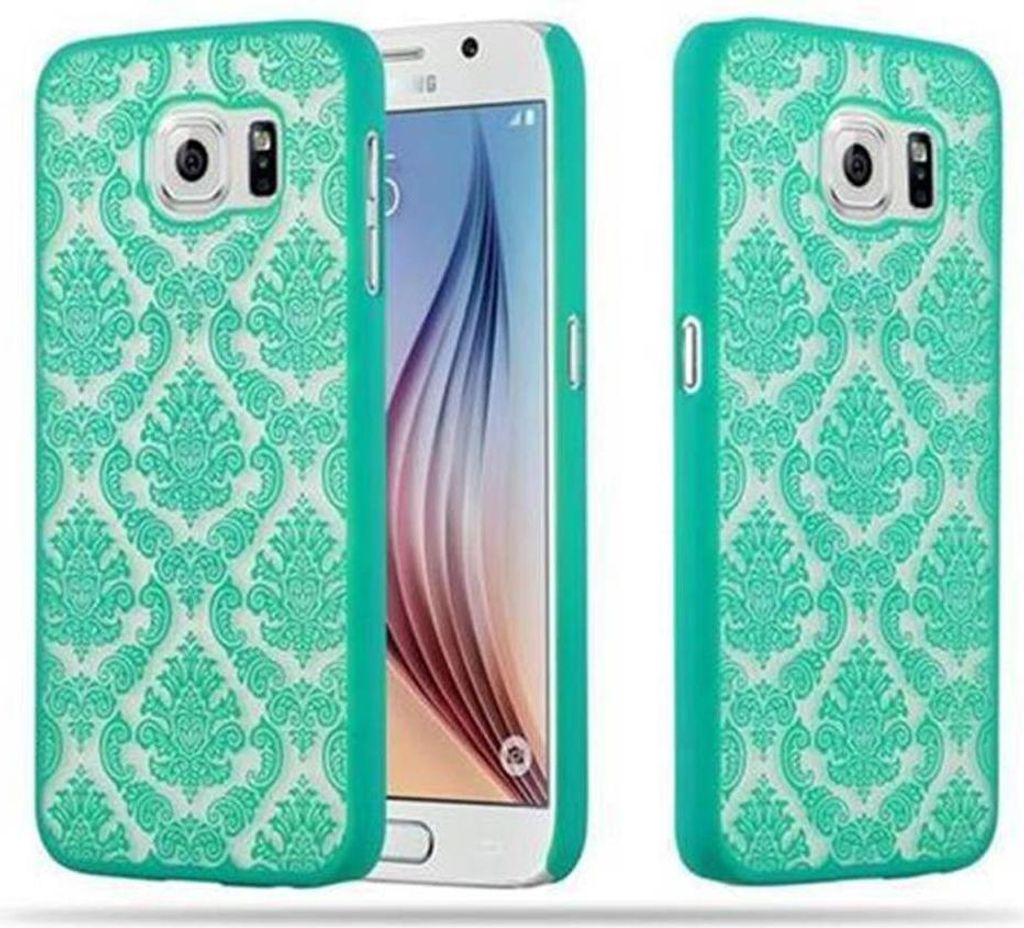 Cadorabo Hülle für Samsung Galaxy S6 Schutz Hülle in Grün Hard Case Schutzhülle Blumen Etui Handyhülle