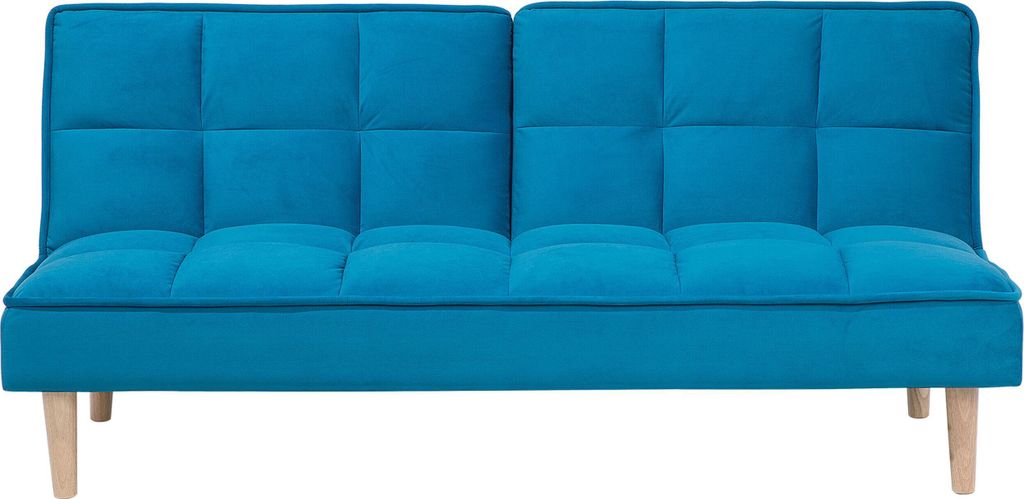 BELIANI 3-Sitzer Sofa Seeblau Stoffbezug Gesteppt mit Schlaffunktion Hellen Hohen Holzbeinen Klassisches Design Schlafsofa Stoffsofa Klappsofa