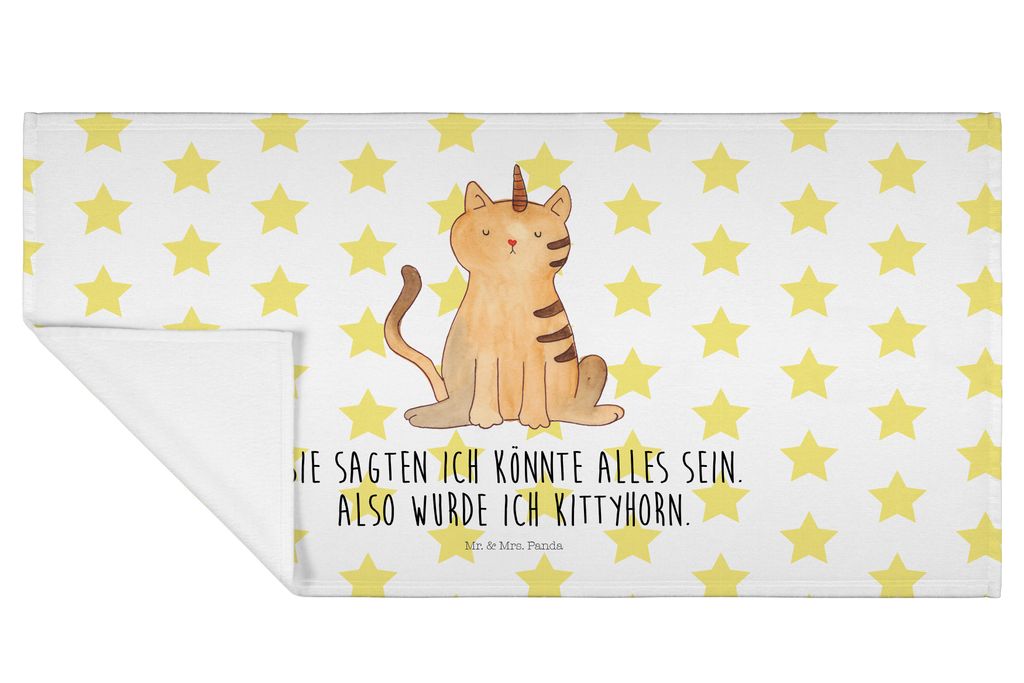 Mr. & Mrs. Panda Flauschtuch Einhorn Katze - Weiß - Geschenk, Handtuch, Regenbogen, Unicorn, gesichtshandtuch, 50x100, Mieze, gesichtstuch, kleine...