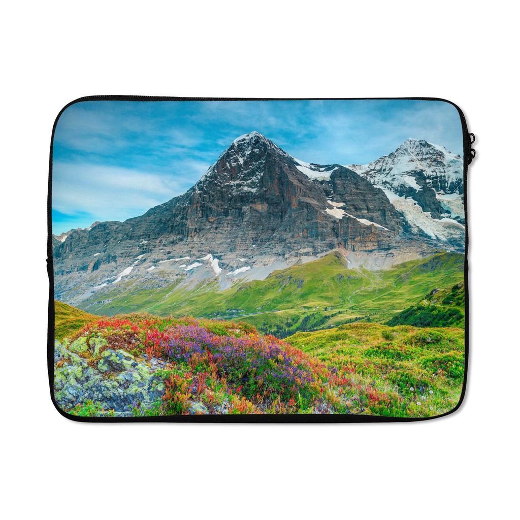 MuchoWow Laptop Hülle 17 Zoll Laptoptasche Blumen - Berge - Schnee - Landschaft - Zipper - Schutzabdeckung
